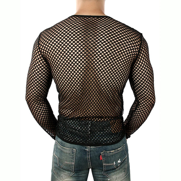 Men's Mesh Long Sleeve O-Neck Summer Top / Sexy Fishnet See Through Clubwear - EVE's SECRETS